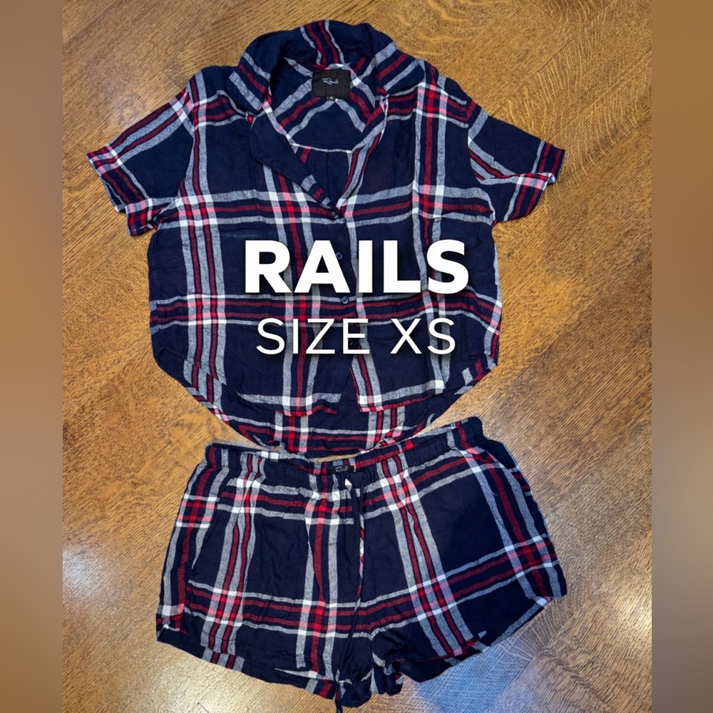 Rails Plaid Pajama Short Set XS | Button-Front Sleepwear Midnight White cherry🍒